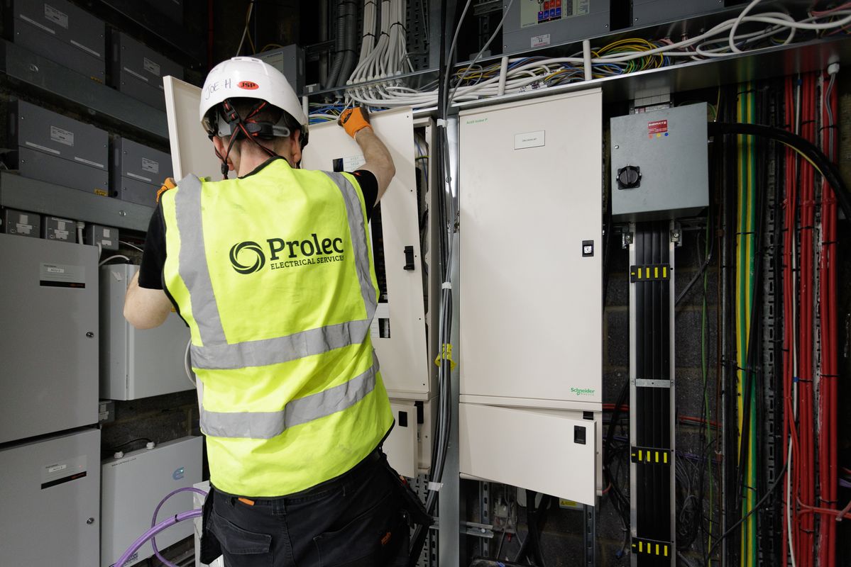 electrician performing electrical testing at Alder Castle