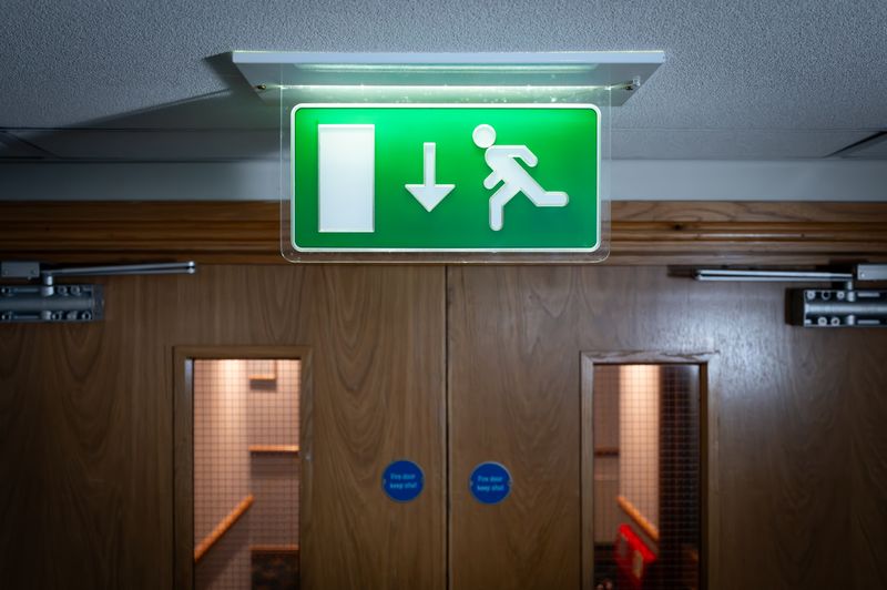 emergency lighting placed above the door